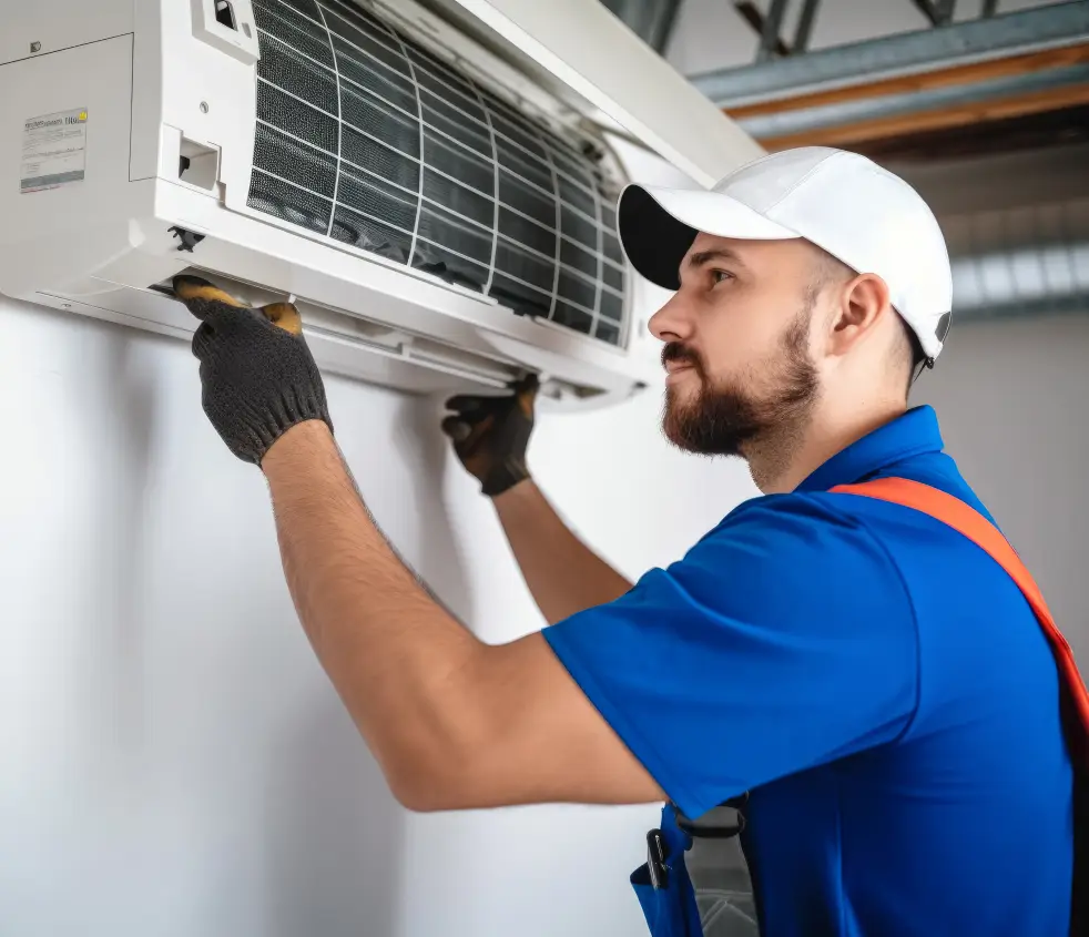 Technician carrying out professional AC maintenance in Dubai