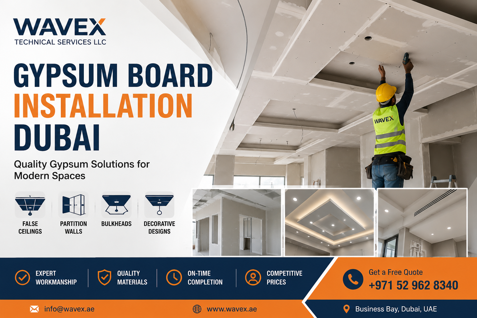 Gypsum board installation in Dubai