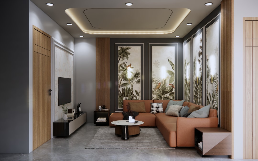 Modern gypsum false ceiling design with ambient lighting in a Dubai home
