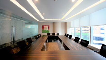Modern office meeting room with gypsum partition design in Dubai