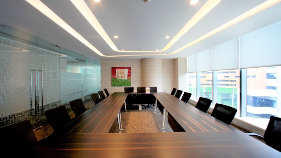 Modern office meeting room with gypsum partition design in Dubai