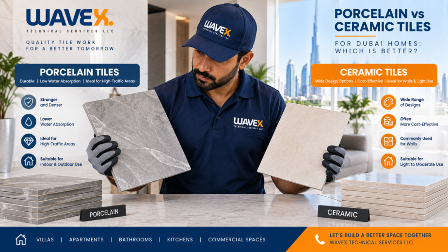 Wavex comparison of porcelain vs ceramic tiles for Dubai homes